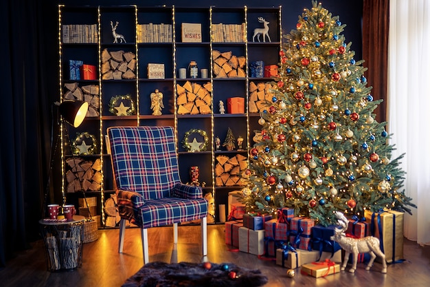 Kerst interieur met boekenkasten