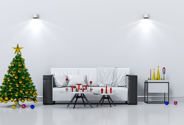 Kerst interieur woonkamer. 3D render