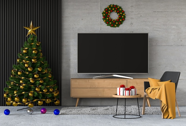 Kerst interieur woonkamer. 3d render