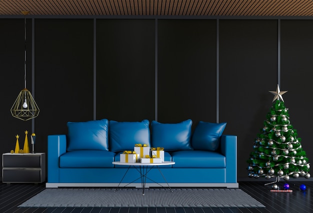 Kerst interieur woonkamer. 3d render