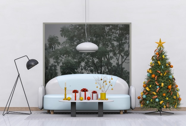 Kerst interieur woonkamer. 3D render