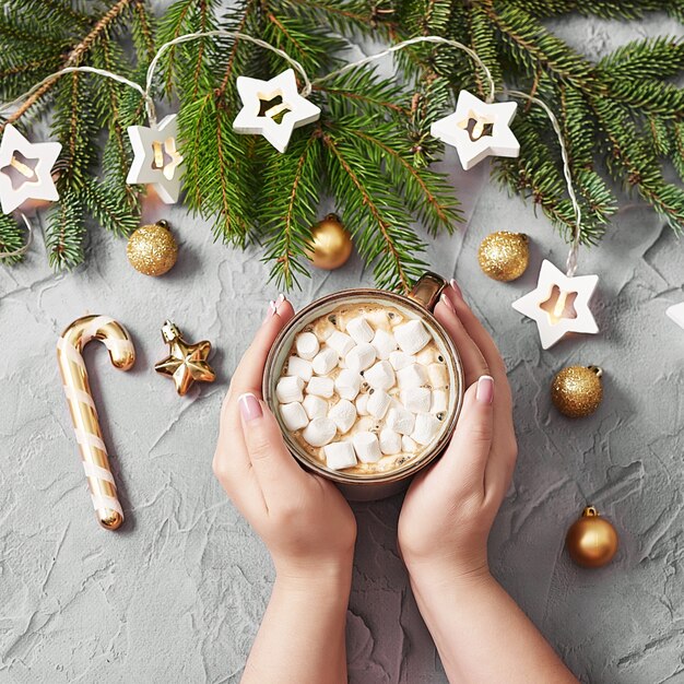 Kerst koffiekopje met marshmallows