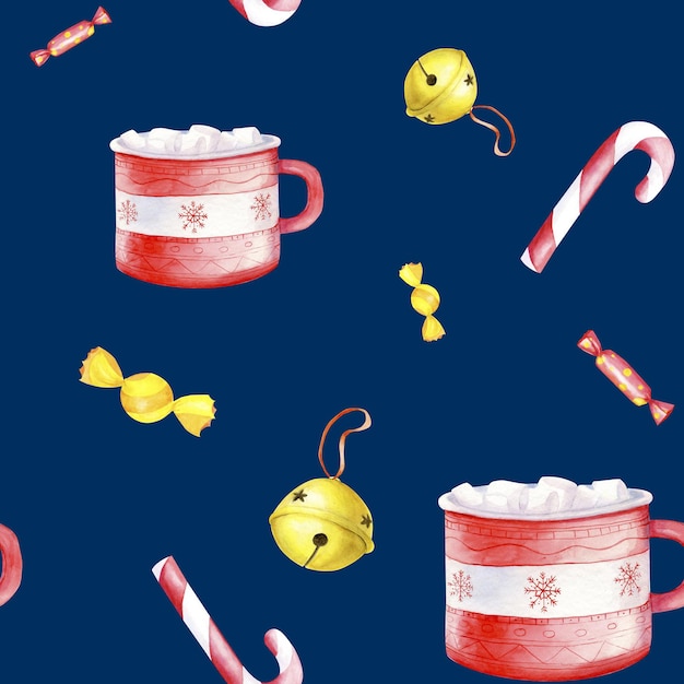 Kerst patroon cup bell lolly snoep aquarel.