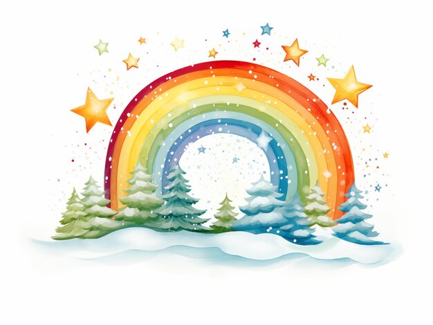 Kerst regenboog illustratie van boom met sterren Voor het ontwerp van kinderboeken kaarten vakantie drukken