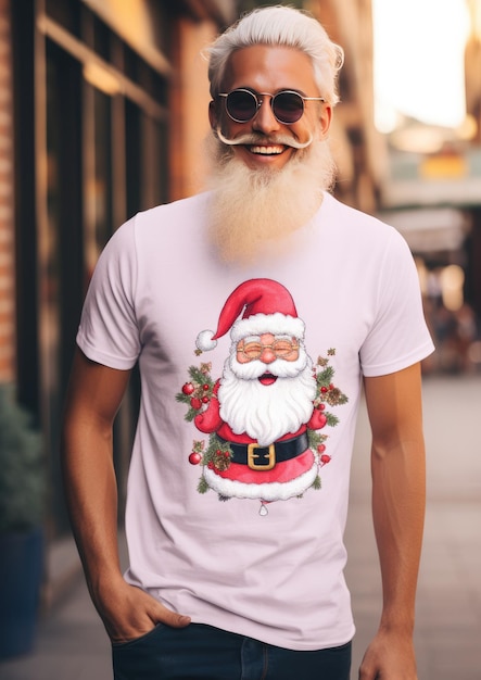 Kerst T-shirt met de Kerstman Generative Ai