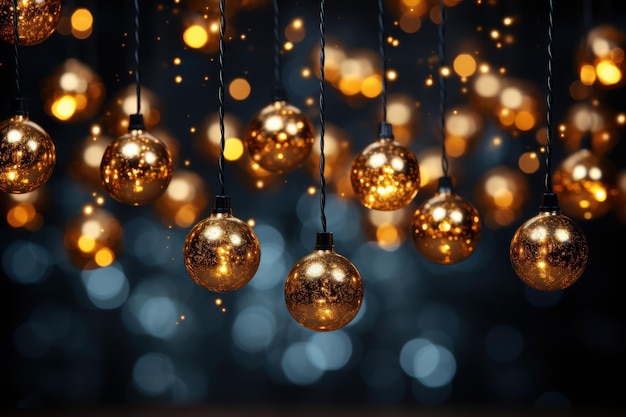 Foto kerst warme gouden krans lichten over donkere achtergrond met glitter overlay