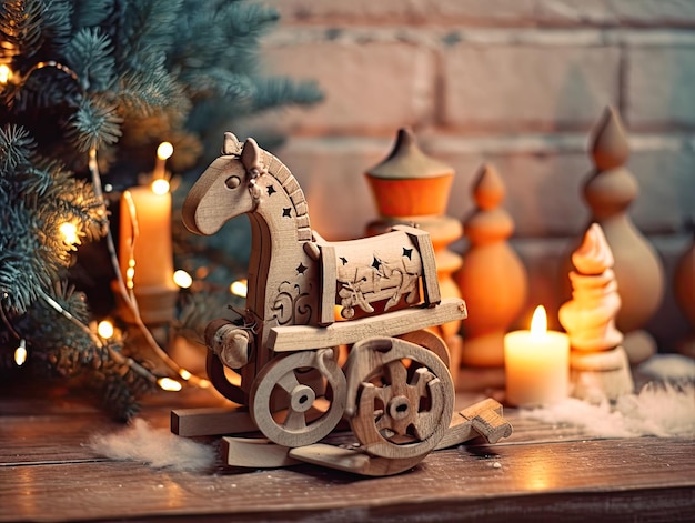 Kerst winter compositie speelgoed schommelpaard