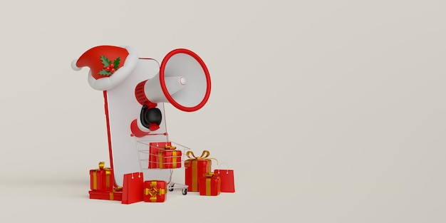 Kerstadvertentiebanner Online winkelen op mobiel concept