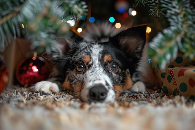 Kerstavond hond gezellig behang