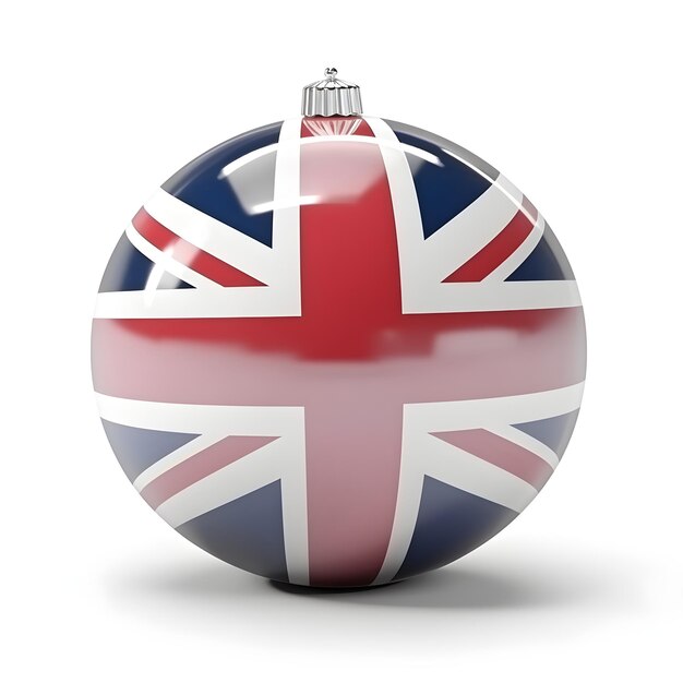 Foto kerstbal in de kleuren van de vlag van groot-brittannië op een witte achtergrond