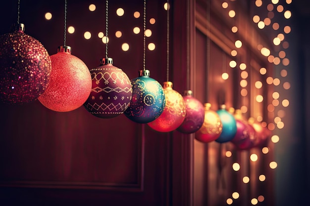 Kerstballen in warme tinten perfect voor gebruik in levendige podiumachtergronden feestelijke kleuren Generatieve AI