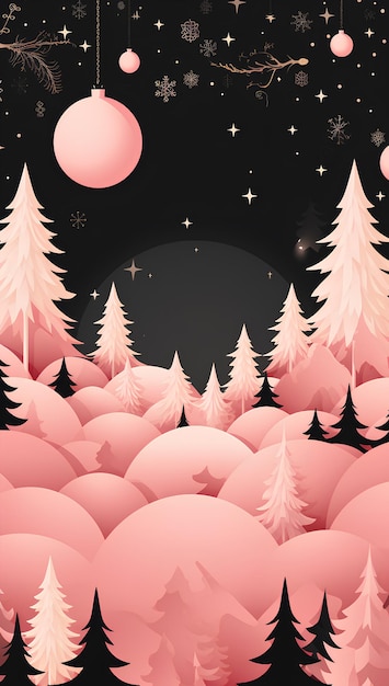 Kerstbanner in zwart-wit op een roze achtergrond