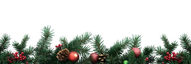 Foto kerstbanner met dennen takken en feestelijke versieringen