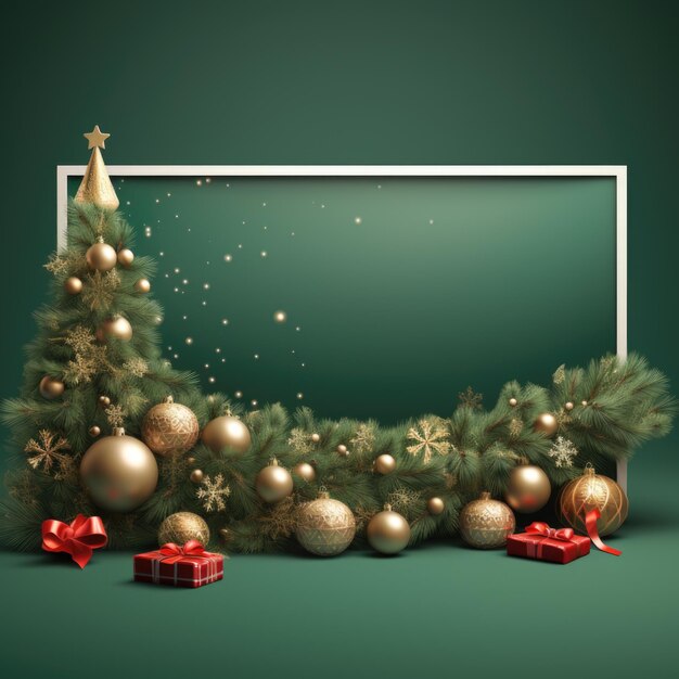 Kerstbanner met een groene achtergrond en een kerstboom met ruimte voor tekst