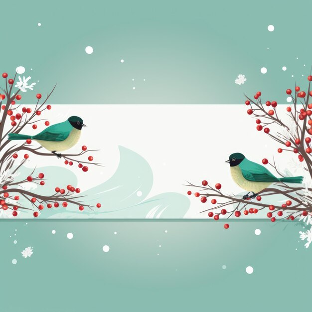 Kerstbanner met een groene achtergrond en een wintervogels met ruimte voor tekst