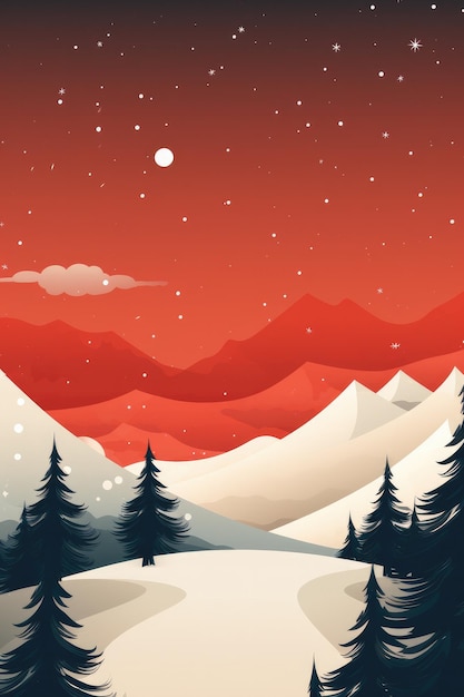 Kerstbanner Pastel illustratie Winterseizoen landschap met kerstboom en sneeuw Generatieve ai