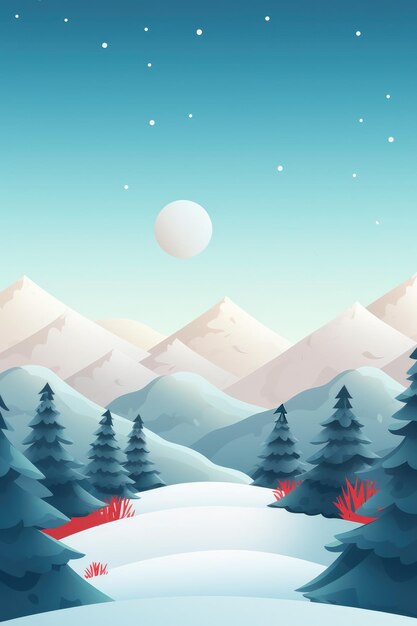 Kerstbanner Pastel illustratie Winterseizoen landschap met kerstboom en sneeuw Generatieve ai