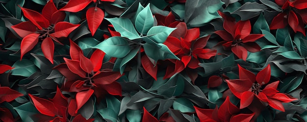 Kerstbladeren rode en groene achtergrond AI genereren