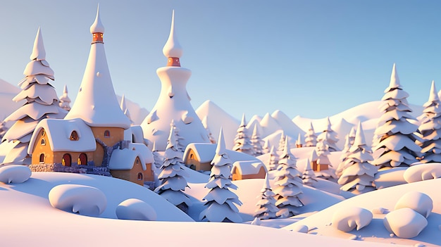 Kerstbomen en sneeuwbedekte huizen in het winterland