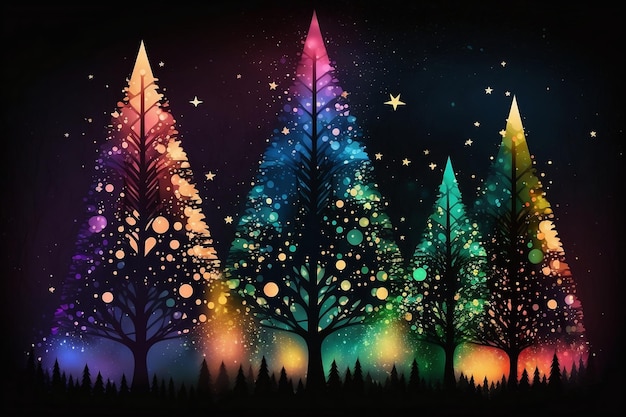 Kerstbomen met een abstracte achtergrond in kleurrijke lichten