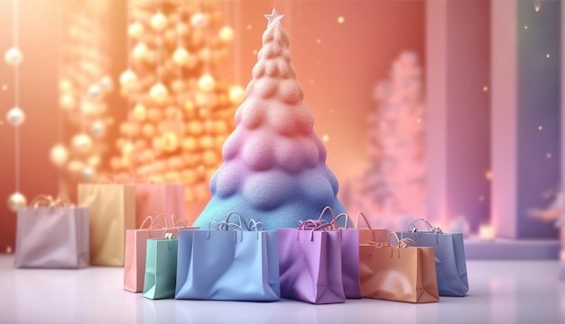 Kerstboom 3D-gradiënt pastel achtergrond