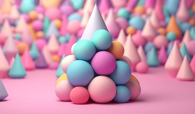 Kerstboom 3D gradiënt pastelkleuren achtergrond Leuke cartoonachtige snoepkleuren Kerstdecoratie gemaakt met bruisende geometrische vormen voor evenement flayers groet ansichtkaarten AI Generatieve inhoud
