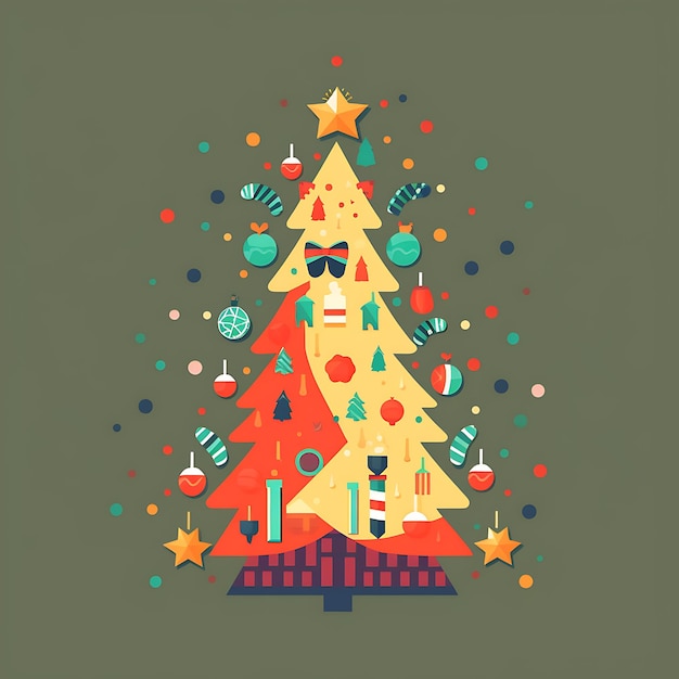 Foto kerstboom clip art stijl decoratie en huidige dozen prettige kerstdagen en gelukkig nieuwjaar