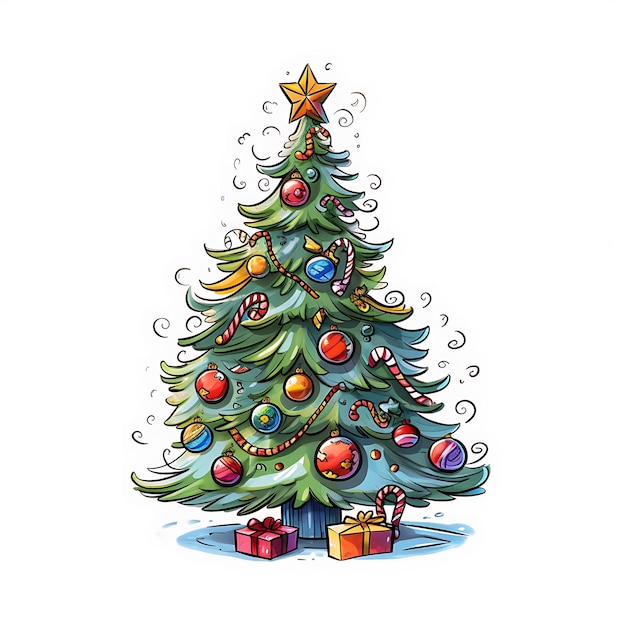 Kerstboom clip art stijl decoratie en huidige dozen Prettige Kerstdagen en Gelukkig Nieuwjaar