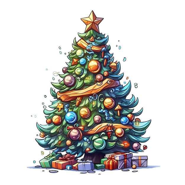 Kerstboom clip art stijl decoratie en huidige dozen Prettige Kerstdagen en Gelukkig Nieuwjaar