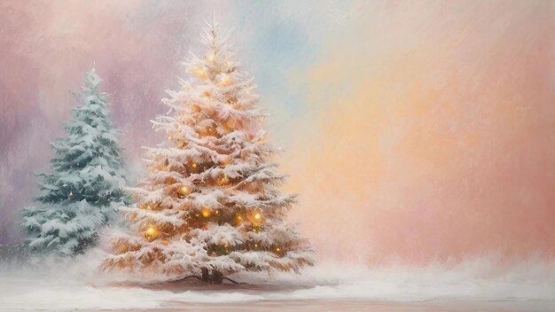 Kerstboom close-up op een abstracte pastel achtergrond Plaats voor tekst Generatieve AI