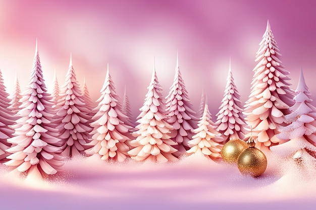 Kerstboom en decoraties mooie pastel roze en gouden kerst achtergrond kopie ruimte