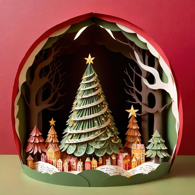 Kerstboom feestelijke vakantie decoratie papier cutout stijl illustratie