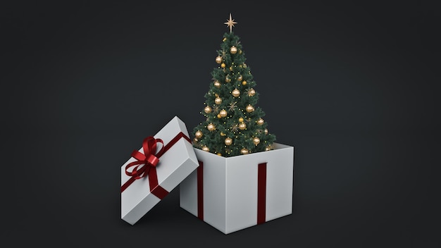Kerstboom Geschenkdoos concept 3D-rendering
