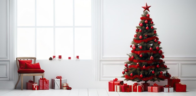 Kerstboom geschenken in de witte kamer Kerstmis gecreëerd met Generative AI technologie