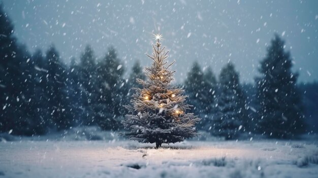 Kerstboom in de sneeuw Generatieve AI