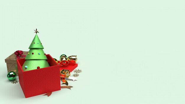 Kerstboom in geschenkdoos 3d-rendering voor kerstmis inhoud.