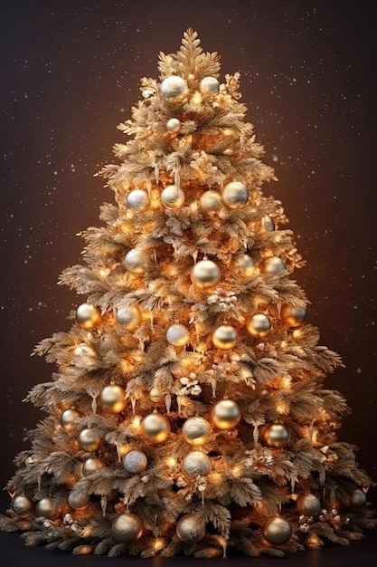 kerstboom in gouden decoraties in de stijl van texturerich