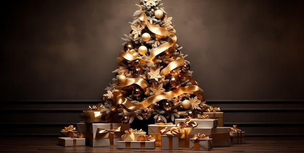 Kerstboom in luxe versieringen met geschenkkistjes