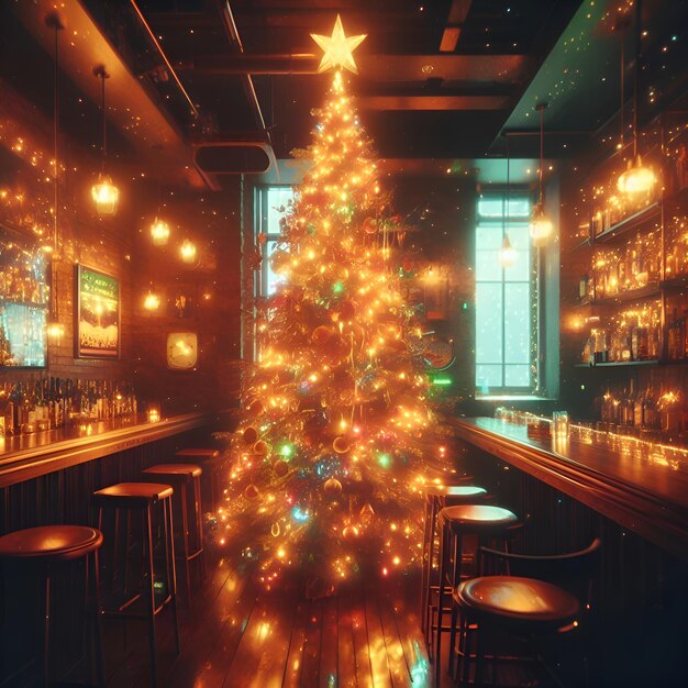 Kerstboom in oude bar