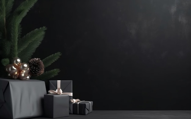 Kerstboom met een zwarte achtergrond