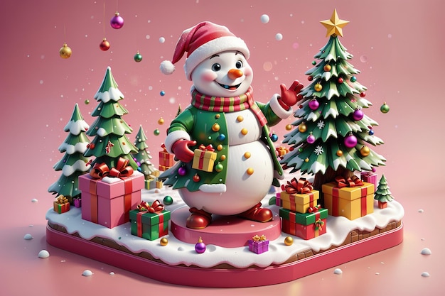 kerstboom met geschenken en geschenken op roze achtergrond