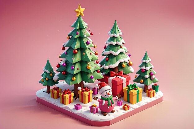 kerstboom met geschenken en geschenken op roze achtergrond