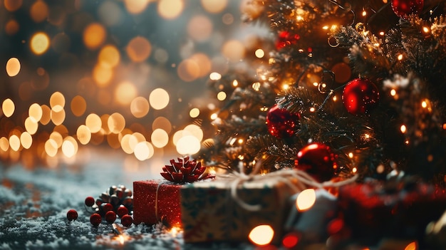 Kerstboom met geschenken en lichten