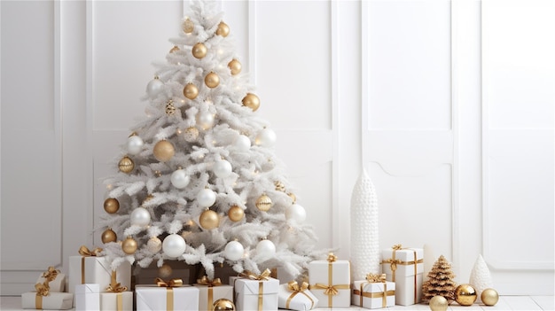 Kerstboom met geschenken voor een witte muur 3D-weergave