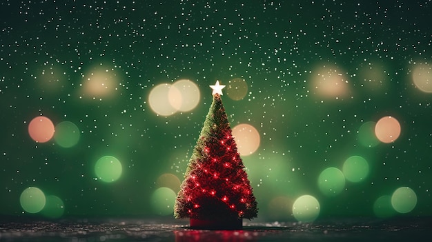 Kerstboom met glazen ballen op de wazige achtergrond met bokeh Winterse feestdagen groetkaart met Xmas dennen en baubles