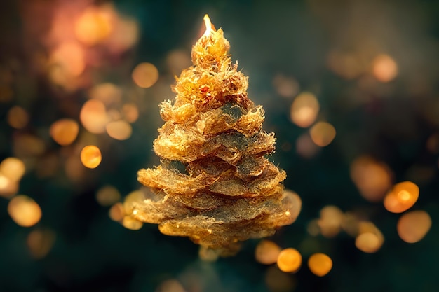 Kerstboom met gouden en groene kleurenafbeelding met guirlande