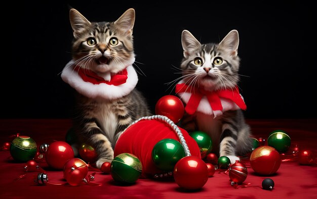 Foto kerstboom met katten en kittens