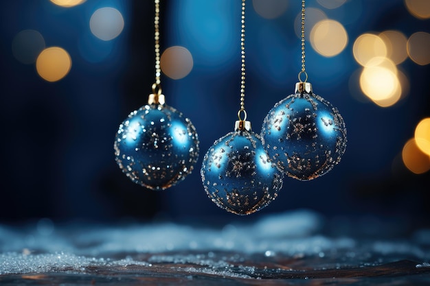 Foto kerstboom met kerstballen in blauwe nachtornamenten