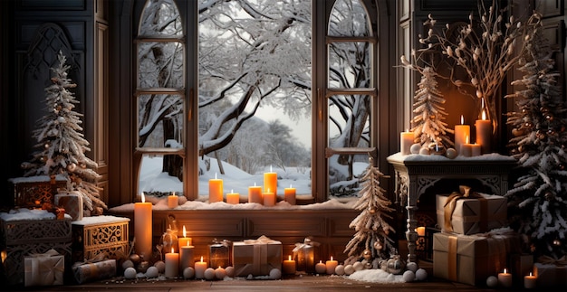 Kerstboom met nieuwjaarscadeaus familie christelijke thuisvakantie AI gegenereerde afbeelding