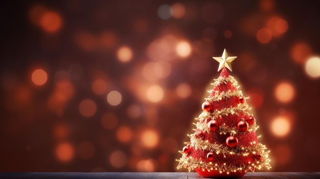 Kerstboom Met Ornament En Bokeh Lichten Op Rode Achtergrond